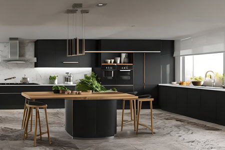 Interior of modern kitchen, comfortable lifestyle, 3d Render illustrationの素材