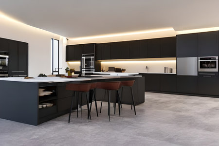 Interior of modern kitchen, comfortable lifestyle, 3d Render illustrationの素材