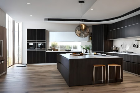 Interior of modern kitchen, comfortable lifestyle, 3d Render illustrationの素材