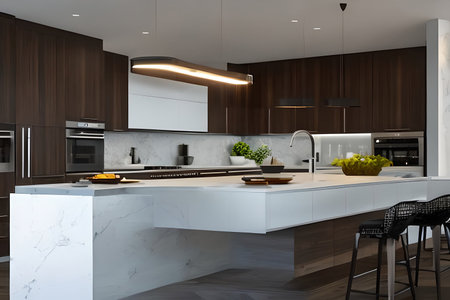 Interior of modern kitchen, comfortable lifestyle, 3d Render illustrationの素材