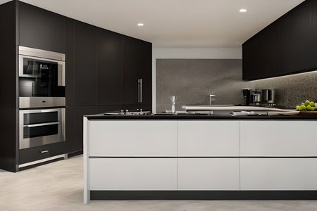 Interior of modern kitchen, comfortable lifestyle, 3d Render illustrationの素材