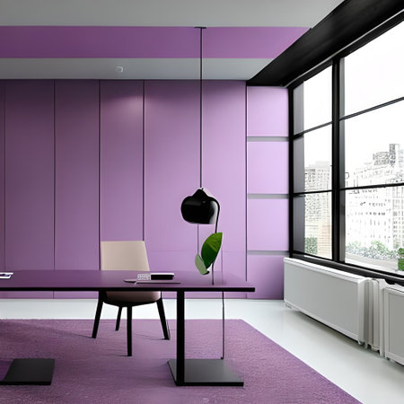 office interior design,  lamps, light purple pastel colors, super realistic, cinematic lightingの素材