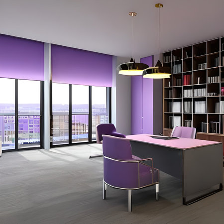 office interior design,  lamps, light purple pastel colors, super realistic, cinematic lightingの素材