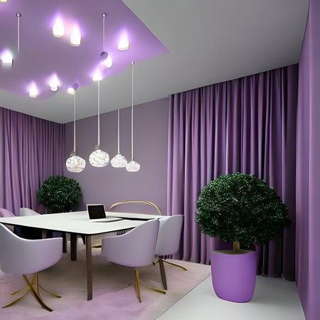 office interior design,  lamps, light purple pastel colors, super realistic, cinematic lightingの素材