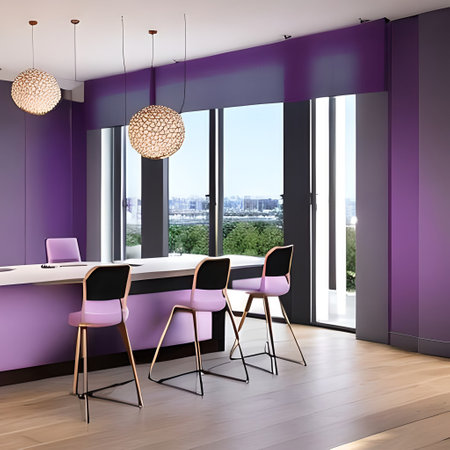office interior design,  lamps, light purple pastel colors, super realistic, cinematic lightingの素材