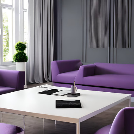 office interior design,  lamps, light purple pastel colors, super realistic, cinematic lightingの素材