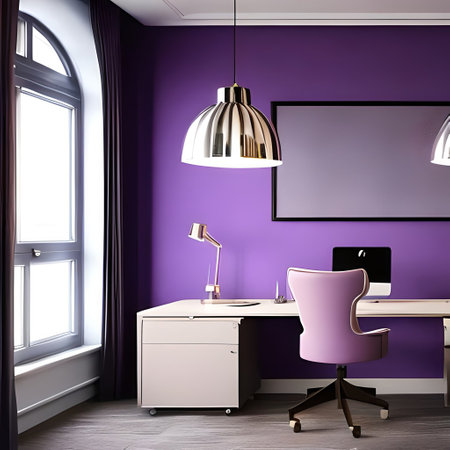 office interior design,  lamps, light purple pastel colors, super realistic, cinematic lightingの素材