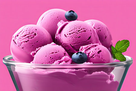 Delicious Blueberry ice cream balls isolated on Colorfull Backgroundの素材
