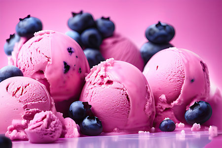 Delicious Blueberry ice cream balls isolated on Colorfull Backgroundの素材