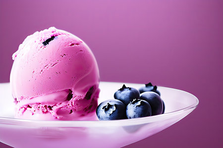 Delicious Blueberry ice cream balls isolated on Colorfull Backgroundの素材