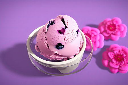 Delicious Blueberry ice cream balls isolated on Colorfull Backgroundの素材