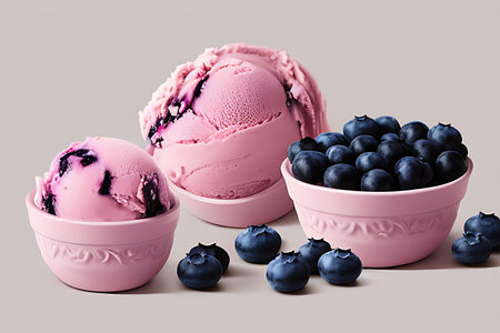 Delicious Blueberry ice cream balls isolated on Colorfull Backgroundの素材