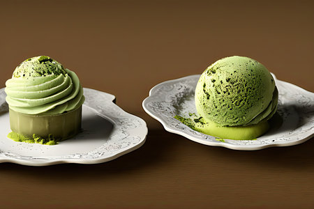 Delicious Blueberry ice cream balls isolated on Colorfull Backgroundの素材