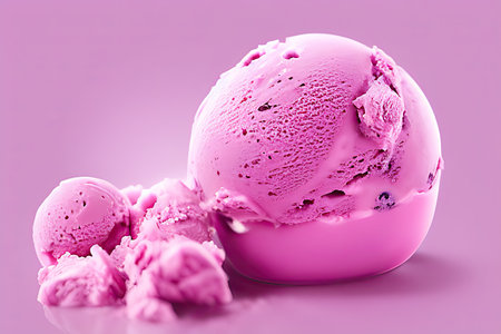 Delicious Blueberry ice cream balls isolated on Colorfull Backgroundの素材