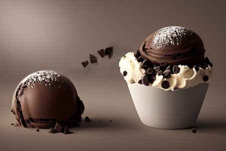 Delicious Blueberry ice cream balls isolated on Colorfull Backgroundの素材