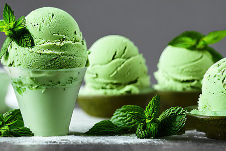 Delicious Blueberry ice cream balls isolated on Colorfull Backgroundの素材