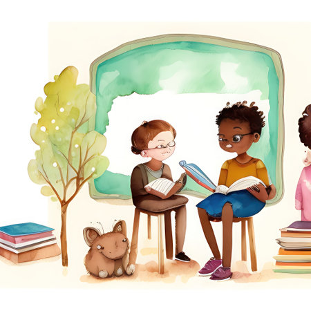 Children reading books in the room. Education concept. Vector illustration.の素材