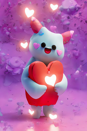 Background for valentine, lamps with glowing hearts, smooth lighting soft pastel colorsの素材
