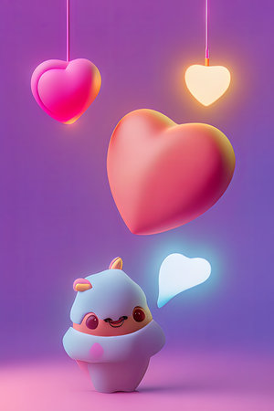Background for valentine, lamps with glowing hearts, smooth lighting soft pastel colorsの素材