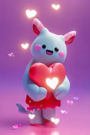 Background for valentine, lamps with glowing hearts, smooth lighting soft pastel colorsの素材