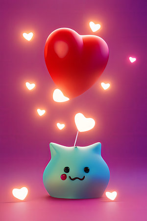 Background for valentine, lamps with glowing hearts, smooth lighting soft pastel colorsの素材