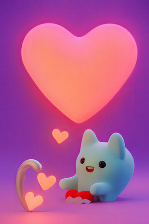 Background for valentine, lamps with glowing hearts, smooth lighting soft pastel colorsの素材