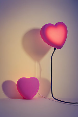 Background for valentine, lamps with glowing hearts, smooth lighting soft pastel colorsの素材
