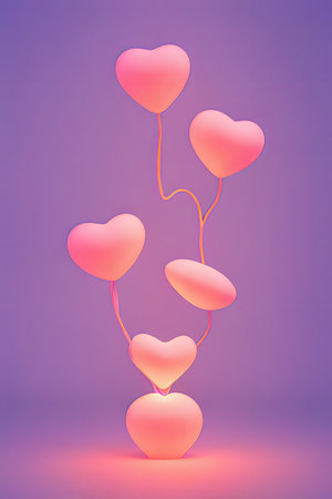 Background for valentine, lamps with glowing hearts, smooth lighting soft pastel colorsの素材