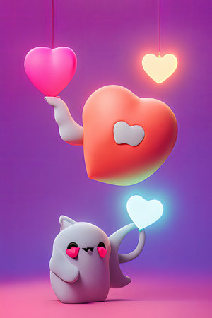 Background for valentine, lamps with glowing hearts, smooth lighting soft pastel colorsの素材