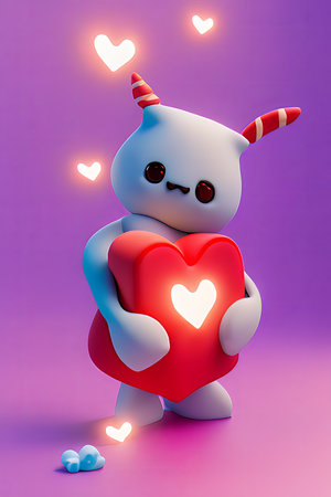Background for valentine, lamps with glowing hearts, smooth lighting soft pastel colorsの素材