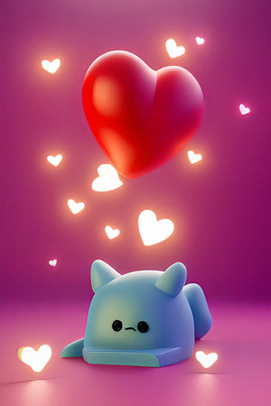 Background for valentine, lamps with glowing hearts, smooth lighting soft pastel colorsの素材