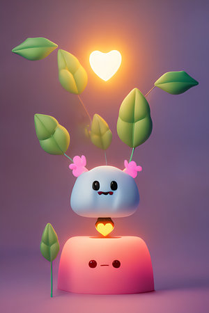 Background for valentine, lamps with glowing hearts, smooth lighting soft pastel colorsの素材