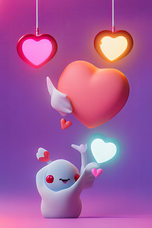 Background for valentine, lamps with glowing hearts, smooth lighting soft pastel colorsの素材