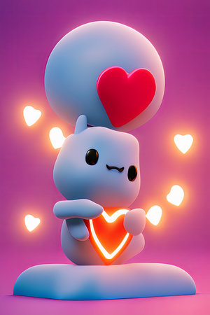 Background for valentine, lamps with glowing hearts, smooth lighting soft pastel colorsの素材