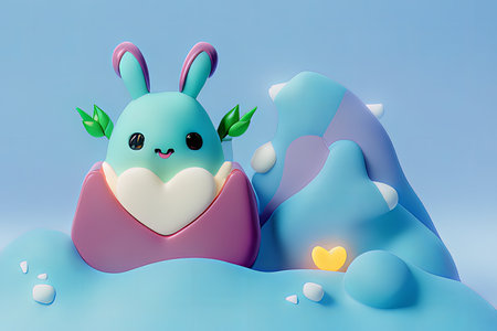 Background for valentine, lamps with glowing hearts, smooth lighting soft pastel colorsの素材