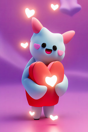 Background for valentine, lamps with glowing hearts, smooth lighting soft pastel colorsの素材