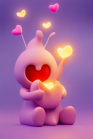 Background for valentine, lamps with glowing hearts, smooth lighting soft pastel colorsの素材