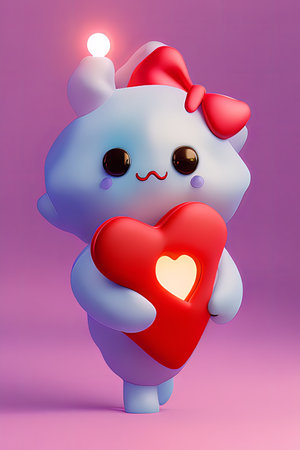 Background for valentine, lamps with glowing hearts, smooth lighting soft pastel colorsの素材