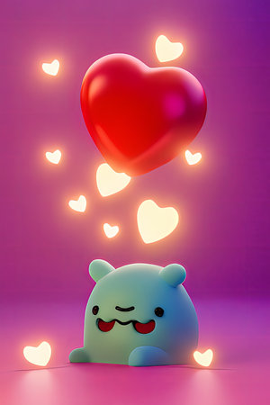 Background for valentine, lamps with glowing hearts, smooth lighting soft pastel colorsの素材