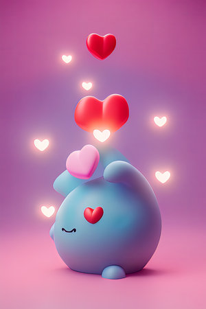 Background for valentine, lamps with glowing hearts, smooth lighting soft pastel colorsの素材