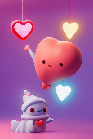 Background for valentine, lamps with glowing hearts, smooth lighting soft pastel colorsの素材