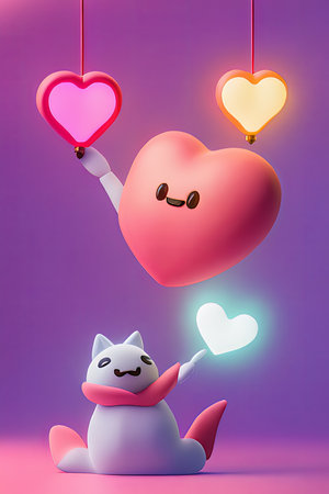 Background for valentine, lamps with glowing hearts, smooth lighting soft pastel colorsの素材
