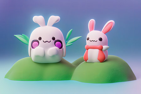 Background for valentine, lamps with glowing hearts, smooth lighting soft pastel colorsの素材