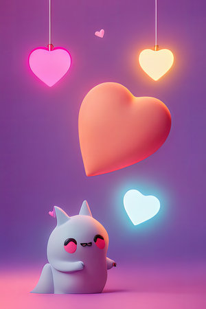 Background for valentine, lamps with glowing hearts, smooth lighting soft pastel colorsの素材