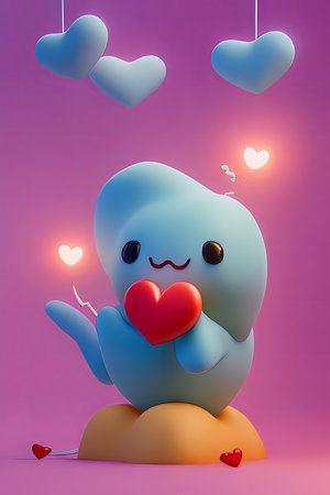 Background for valentine, lamps with glowing hearts, smooth lighting soft pastel colorsの素材