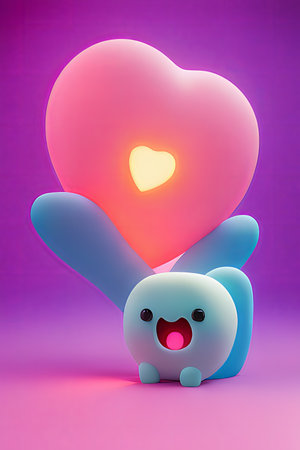 Background for valentine, lamps with glowing hearts, smooth lighting soft pastel colorsの素材