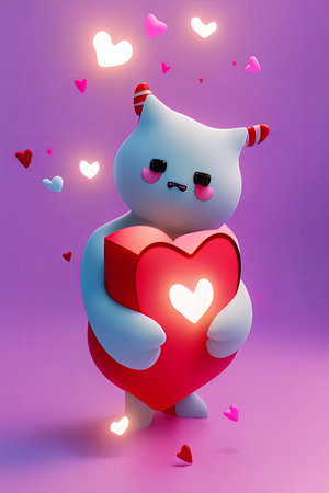 Background for valentine, lamps with glowing hearts, smooth lighting soft pastel colorsの素材