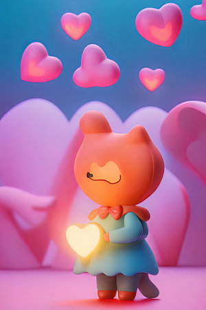 Background for valentine, lamps with glowing hearts, smooth lighting soft pastel colorsの素材