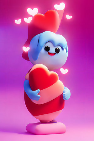 Background for valentine, lamps with glowing hearts, smooth lighting soft pastel colorsの素材