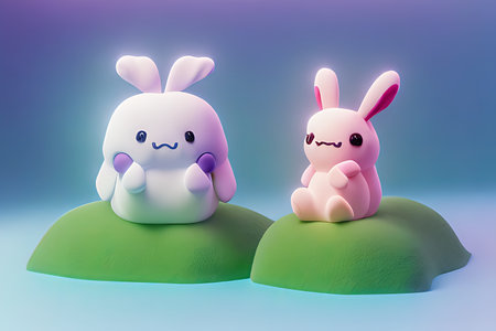 Background for valentine, lamps with glowing hearts, smooth lighting soft pastel colorsの素材